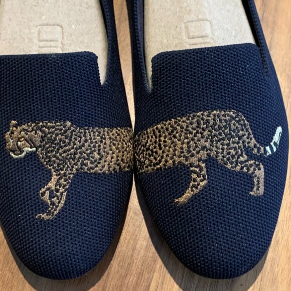 Vivaia shoe, lofer, slide on, never worn, sz 37,cheetah embroidery, navy, - Picture 6 of 16